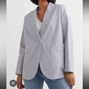 H&M - NWT - seersucker blazer - white and blue striped - size XS